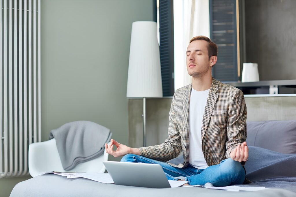 Scene of a professional meditating.